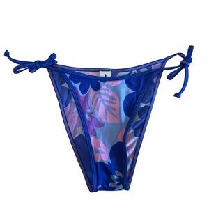 Hobie Estilo Tie Side Bikini Bottom Blue Hawaiian Hibiscus Floral‎ Small H-09261